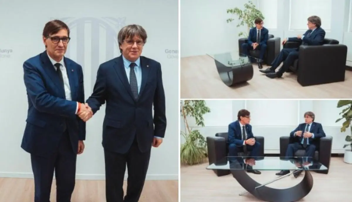 Diverses imágenes de la reunión de Salvador Illa con Puigdemont en Bruselas