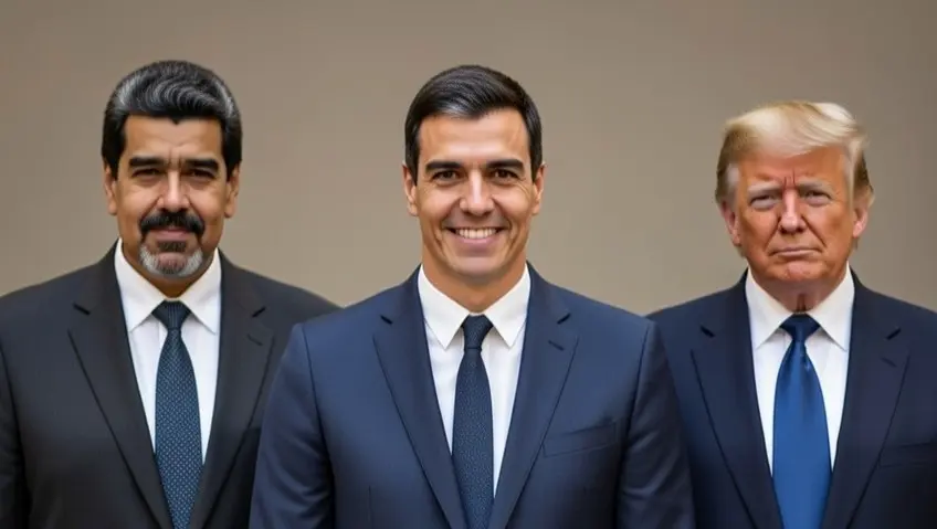 S&aacute;nchez, entre Trump y Maduro, el parapeto perfecto (imagen creada por IA)