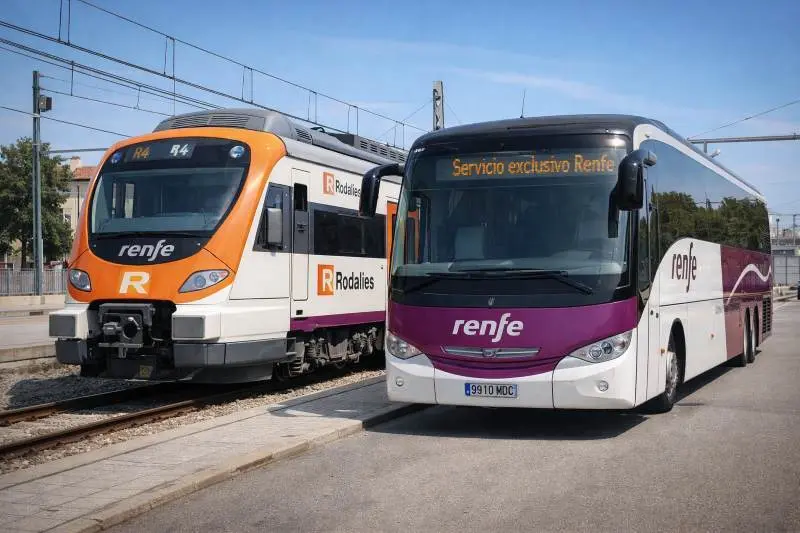 Rodalies y los autobuses de soporte acabar&aacute;n siendo la misma empresa. Foto creada por IA.
