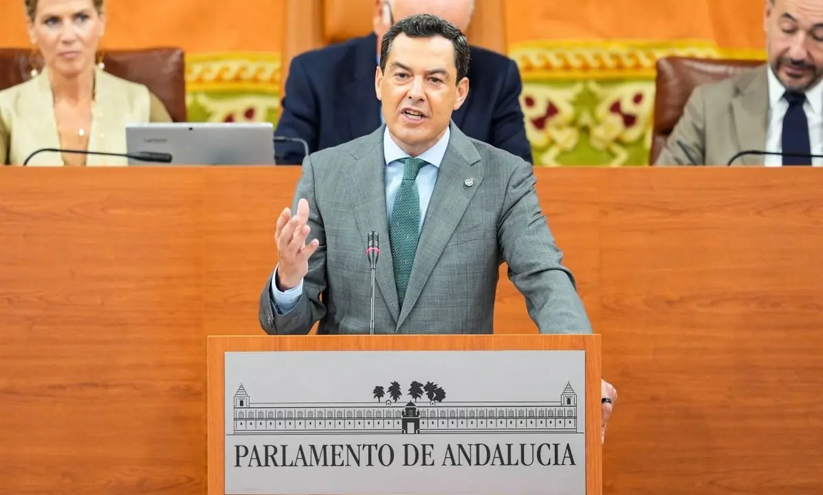 Juan Manuel Moreno se dirige al Pleno durante la segunda jornada de la sesi&oacute;n de investidura Foto Parlamento Andaluc&iacute;a