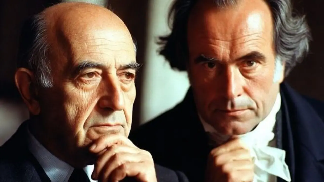 Ortega y Kant haciendo lo que m&aacute;s les gustaba, discurrir. Foto figurativa IA