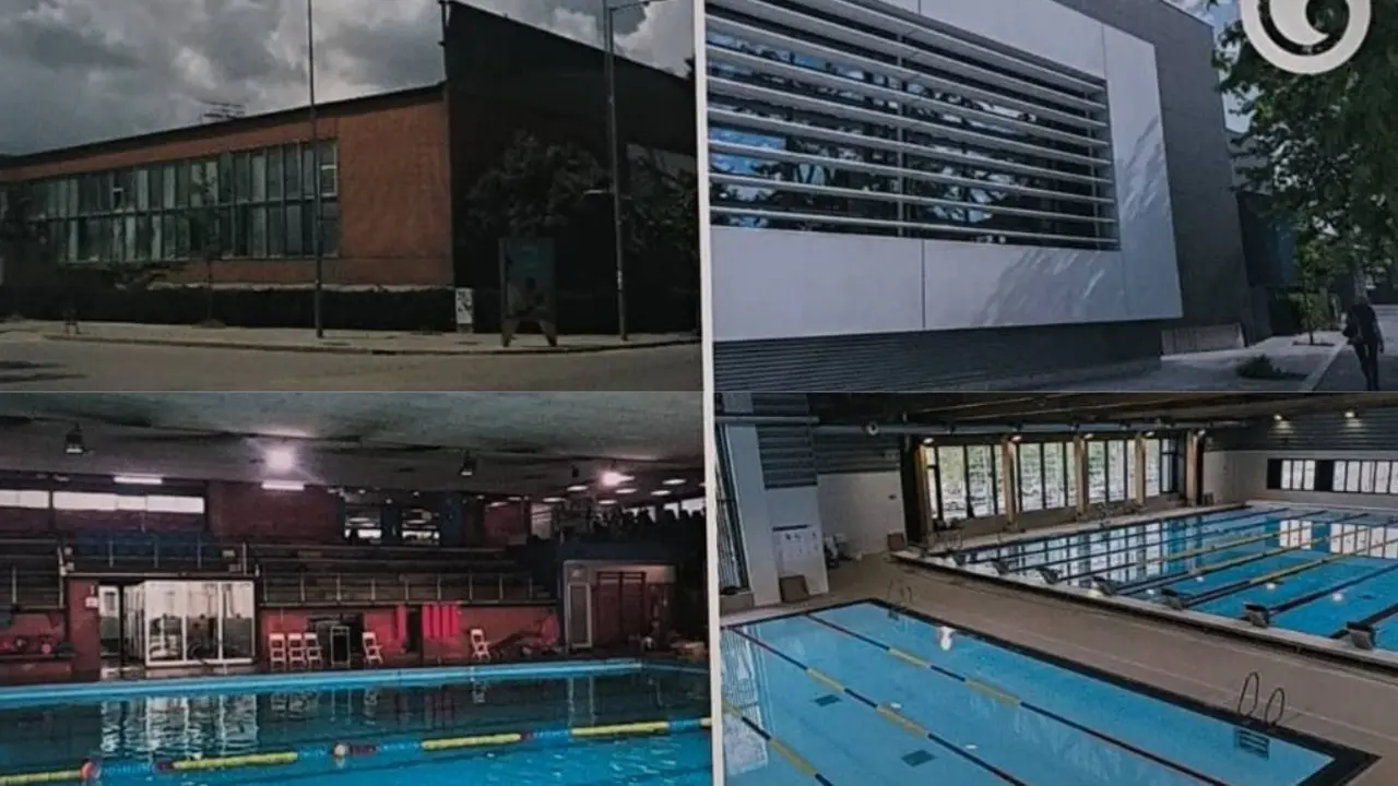 0. Les piscines de Granollers abans de la remodelaci&oacute; i en l'actualitat