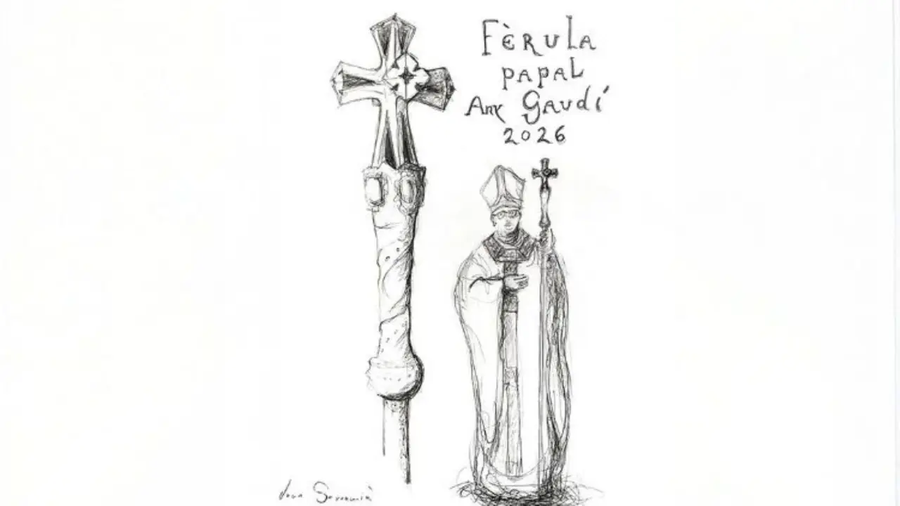 dibujo del b&aacute;culo dise&ntilde;ado por el escultor Serrami&agrave; Foto Vatican News