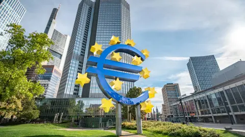 Old ECB building with euro symbol in Frankfurt