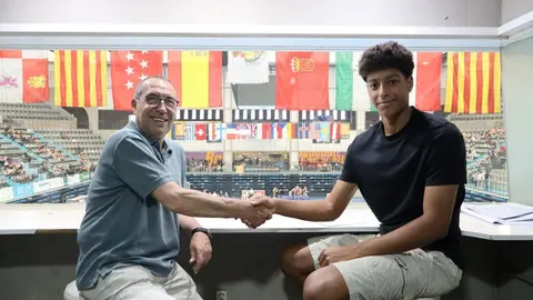 Marcos Fis amb el president del BM Granollers, Alfred Serra