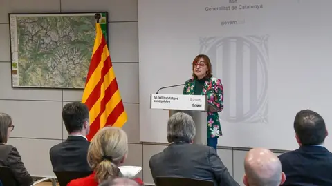 Silvia Paneque a la roda de premsa anuanciant la csampanya d'ajuda al lloguer