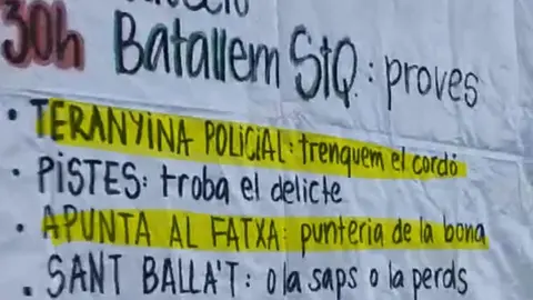 Pancarta de Arrán en las que se detallan las actividades denunciadas por VOX ante la Fiscalía