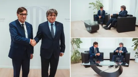 Diverses imágenes de la reunión de Salvador Illa con Puigdemont en Bruselas