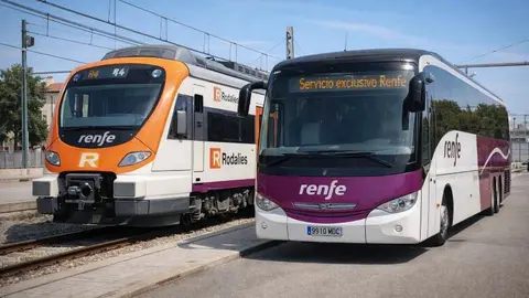 Rodalies y los autobuses de soporte acabar&aacute;n siendo la misma empresa. Foto creada por IA.
