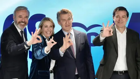 Alberto N&uacute;&ntilde;ez Feij&oacute;o celebra con Jorge Azc&oacute;n, Mar&iacute;a Guardiola y Alfonso Fern&aacute;ndez Ma&ntilde;ueco  Foto de PP Tarek