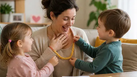 Mam&aacute; y su estupendo collar de macarrones