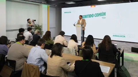 Ignacio Garriga en rueda de prensa posterior a las elecciones andaluzas