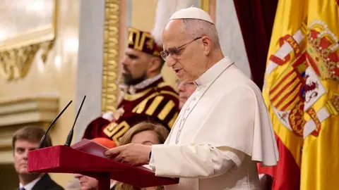 El Papa Le&oacute;n XIV pronunciando su discurso ante el Congreso