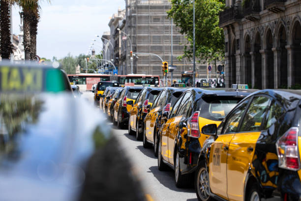 A group of taxis on the streets of Barcelona