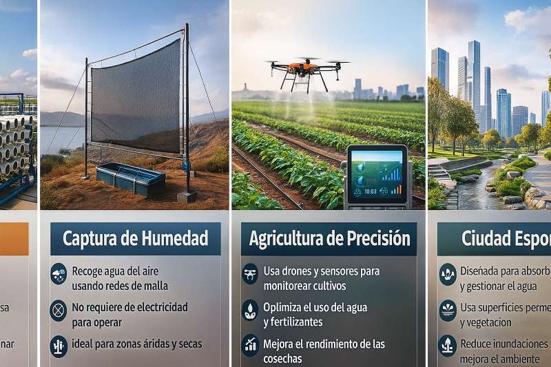 Infografías (captura de humedad, agricultura de precisión, ciudad esponja)