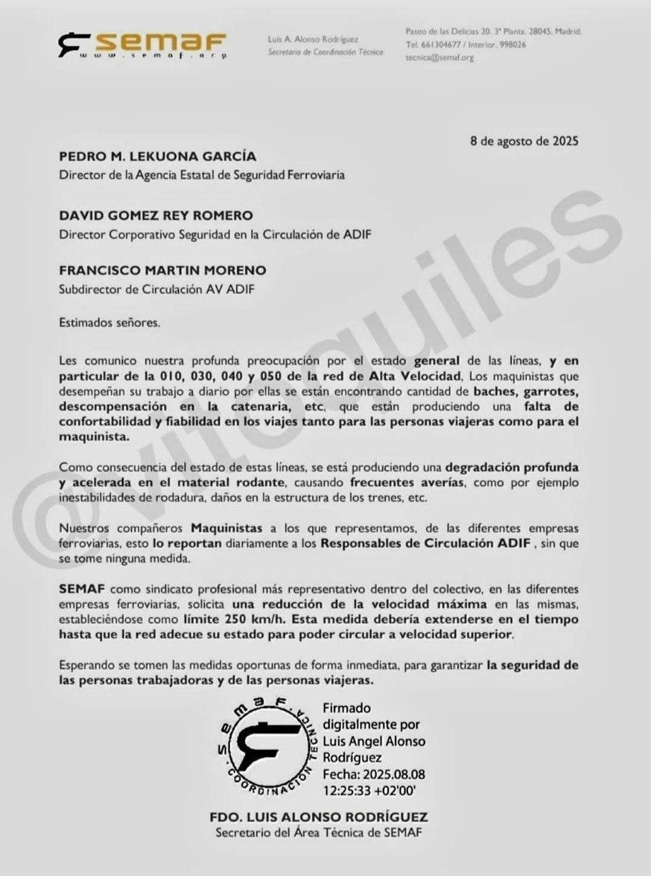 Comunicación del 8 de Agosto del Sindicato SEMAF