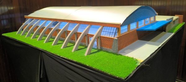 Maqueta a escala del Pabellon de parquet donde se conquistó la Recopa de 1976