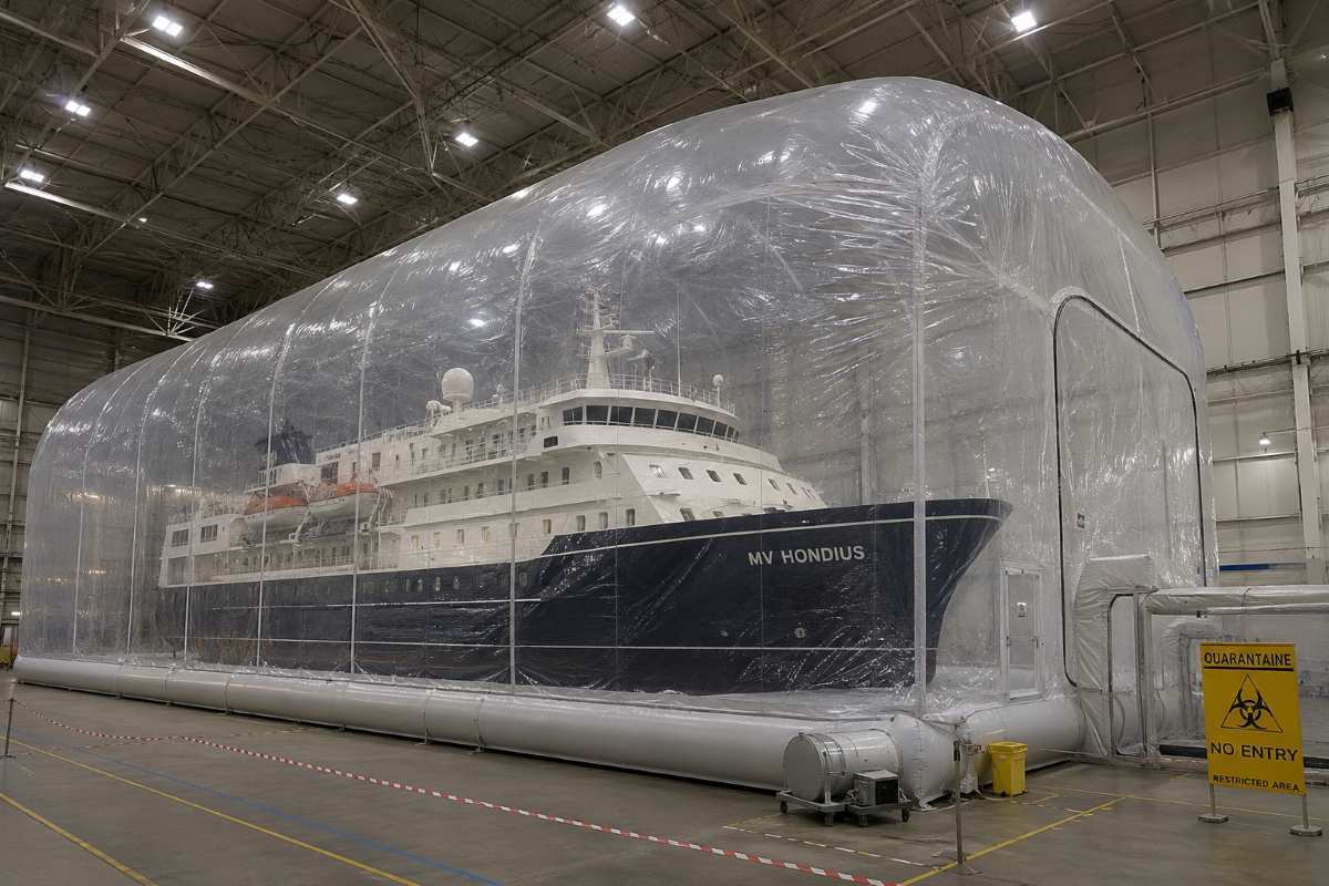 El Crucero MV Hondius en cuarentena mediática mundial. Foto IA